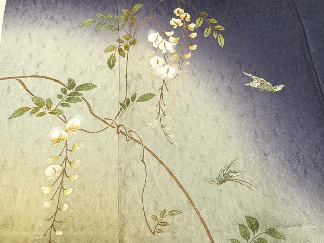 平和屋着物●訪問着 刺繍 花蝶文 暈し染め 金銀彩 やまと誂製 正絹 逸品 AABK5227ph