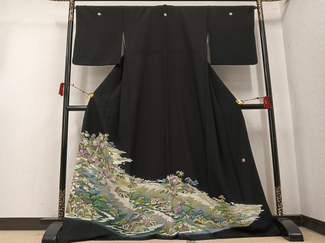 平和屋着物●豪華黒留袖 友禅 作家物 草花文 暈し染め 正絹 逸品 AABK5228ph