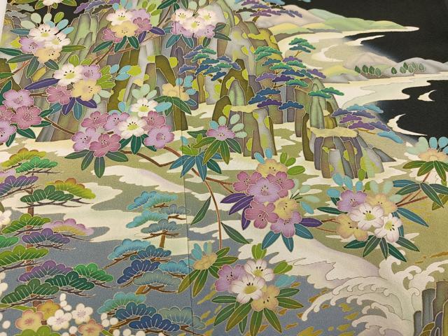 平和屋着物●豪華黒留袖 友禅 作家物 草花文 暈し染め 正絹 逸品 AABK5228ph