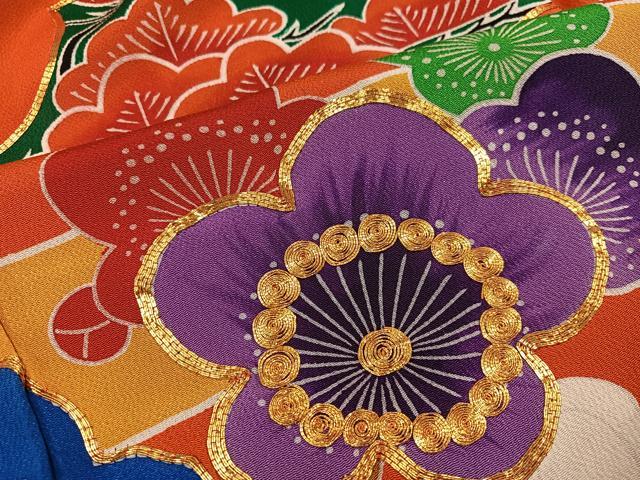 平和屋着物●豪華振袖 駒刺繍 松竹梅 鬼しぼ縮緬 正絹 逸品 AABK5231ph