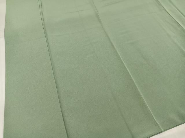 平和屋着物●上質な色無地 山葵色 浜ちりめん 反端付き 正絹 逸品 AABK5243ph