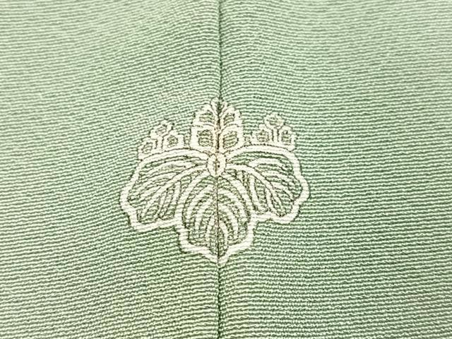 平和屋着物●上質な色無地 山葵色 浜ちりめん 反端付き 正絹 逸品 AABK5243ph