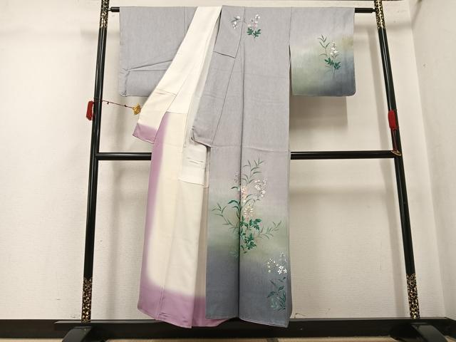 平和屋着物●訪問着 手描き 草花文 暈し染め 正絹 逸品 未使用 AABK5245ph
