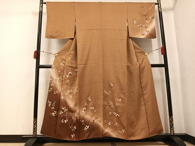 平和屋着物●訪問着 駒刺繍 花蝶文 暈し染め 金彩 正絹 逸品 AABK5248ph