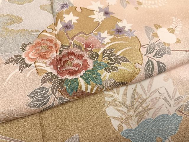 平和屋着物●訪問着 友禅 駒刺繍 雪輪花文 暈し染め 金彩 正絹 逸品 AABK5255ph