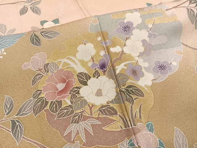 平和屋着物●訪問着 友禅 駒刺繍 雪輪花文 暈し染め 金彩 正絹 逸品 AABK5255ph