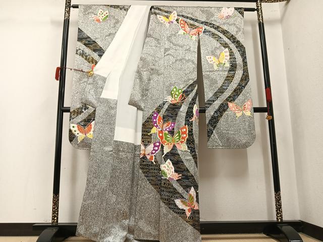平和屋着物●豪華振袖 雪輪花蝶文 金銀彩 正絹 逸品 AABK5258ph