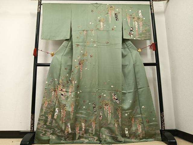 平和屋着物●訪問着 駒刺繍 短冊花文 金彩 正絹 逸品 未使用 AABK5259ph