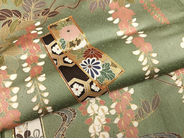 平和屋着物●訪問着 駒刺繍 短冊花文 金彩 正絹 逸品 未使用 AABK5259ph