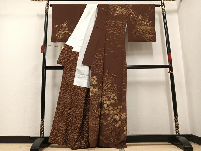 平和屋着物●訪問着 作家物 草花文 金彩 正絹 逸品 AABK5262ph