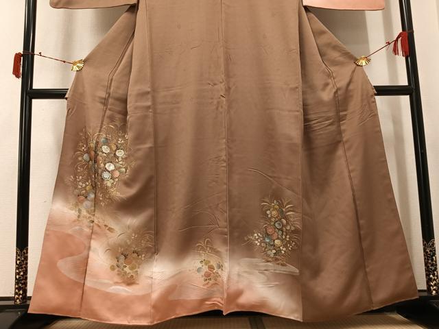 平和屋着物●訪問着 螺鈿 立波草花文 暈し染め 金銀彩 正絹 逸品 AABK5264ph