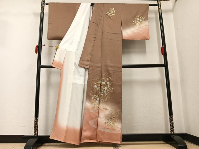 平和屋着物●訪問着 螺鈿 立波草花文 暈し染め 金銀彩 正絹 逸品 AABK5264ph