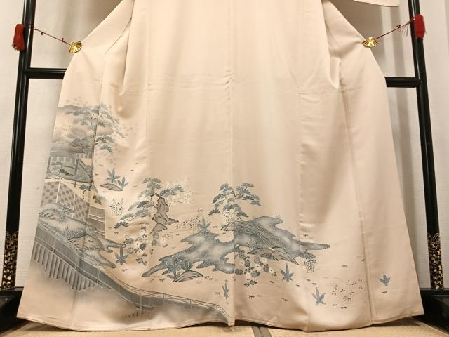平和屋着物●豪華色留袖 刺繍 流水草花風景文 金糸 正絹 逸品 AABK5265ph