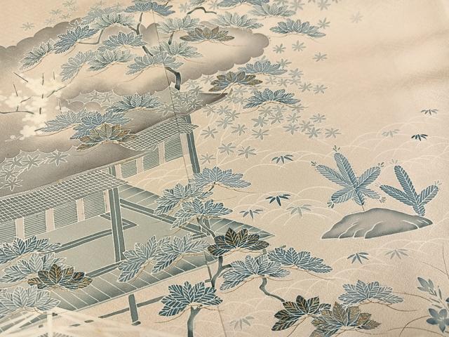 平和屋着物●豪華色留袖 刺繍 流水草花風景文 金糸 正絹 逸品 AABK5265ph