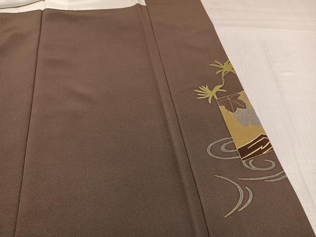 平和屋着物●豪華色留袖 駒刺繍 群鶴葡萄花屛風 金彩 正絹 逸品 AABK5266ph