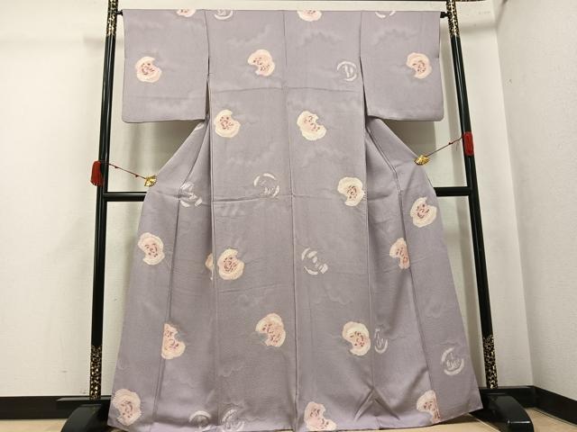 平和屋着物●上質な小紋 地紋起こし 花文 正絹 逸品 AABK5270ph