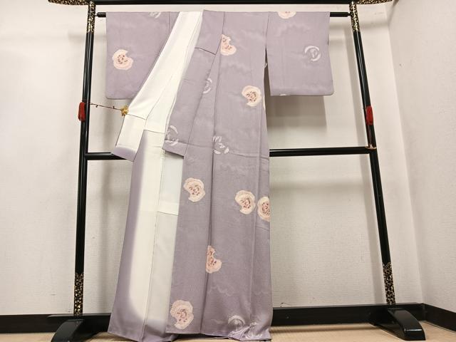 平和屋着物●上質な小紋 地紋起こし 花文 正絹 逸品 AABK5270ph