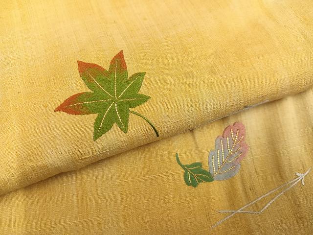 平和屋着物●訪問着 紬地 総刺繍 草花文 金糸 正絹 逸品 AABK5275ph