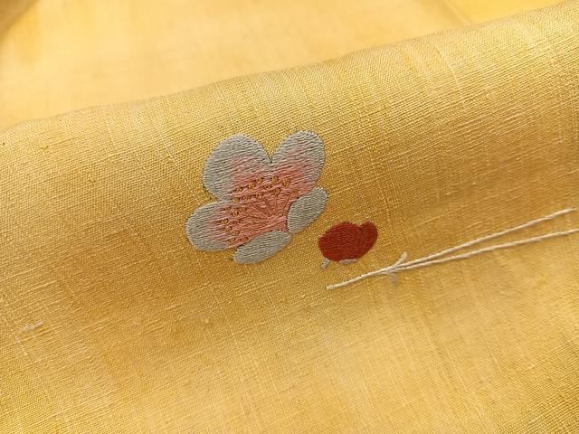 平和屋着物●訪問着 紬地 総刺繍 草花文 金糸 正絹 逸品 AABK5275ph