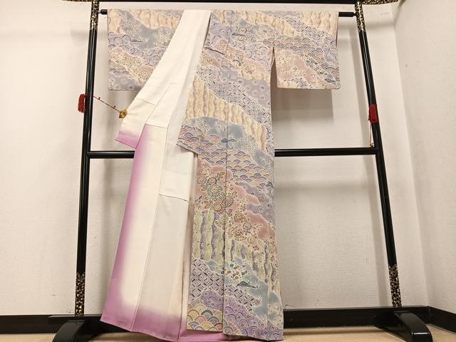 平和屋着物●訪問着 吉祥花文 鬼しぼ縮緬 正絹 逸品 AABK5281ph