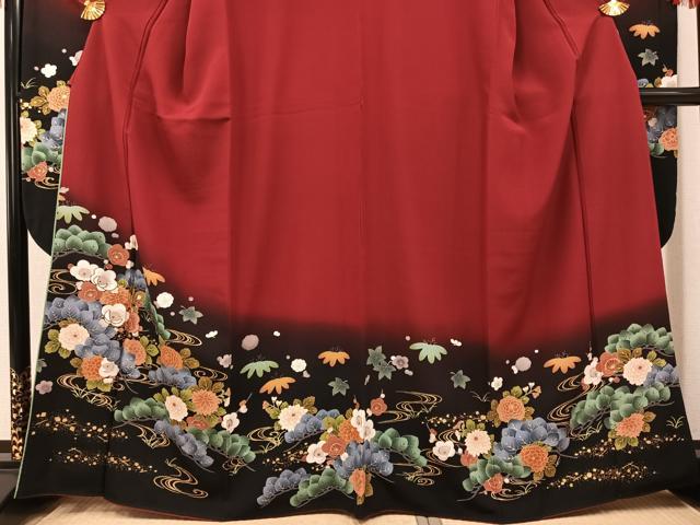 平和屋着物●豪華振袖 駒刺繍 草花文 暈し染め 金彩 正絹 逸品 AABK5283ph