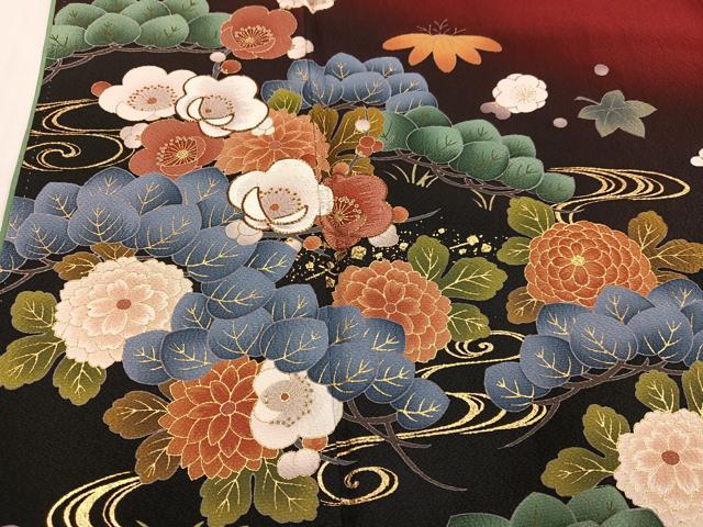 平和屋着物●豪華振袖 駒刺繍 草花文 暈し染め 金彩 正絹 逸品 AABK5283ph