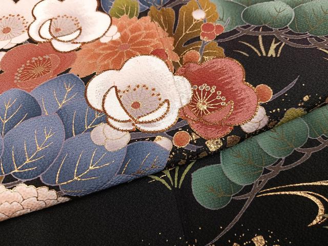 平和屋着物●豪華振袖 駒刺繍 草花文 暈し染め 金彩 正絹 逸品 AABK5283ph