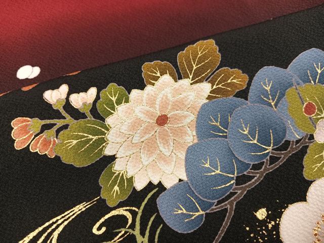 平和屋着物●豪華振袖 駒刺繍 草花文 暈し染め 金彩 正絹 逸品 AABK5283ph