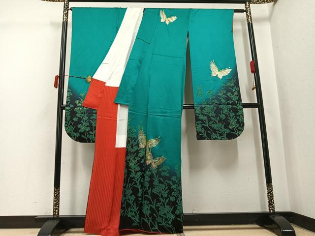 平和屋着物●豪華振袖 花蝶文 暈し染め 金彩 正絹 逸品 AABK5290ph