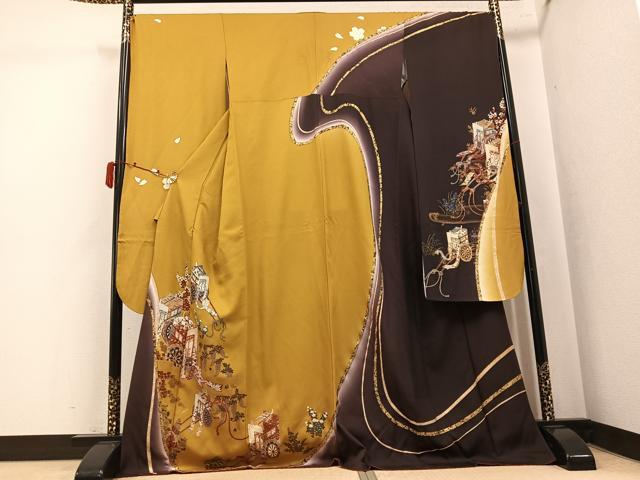 平和屋着物●豪華振袖 駒刺繍 御所車花文 金彩 正絹 逸品 AABK5291ph
