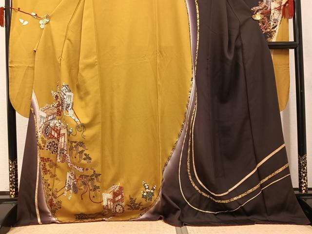 平和屋着物●豪華振袖 駒刺繍 御所車花文 金彩 正絹 逸品 AABK5291ph
