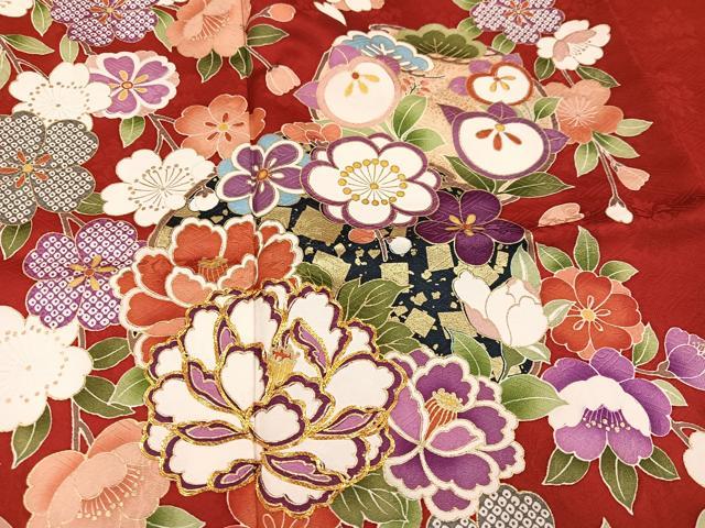 平和屋着物●豪華振袖 駒刺繍 枝花文 金彩 正絹 逸品 AABK5299ph