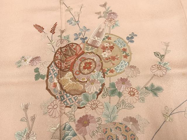 平和屋着物●訪問着 総刺繍 楽器扇花文 金銀糸 正絹 逸品 AABK5301ph