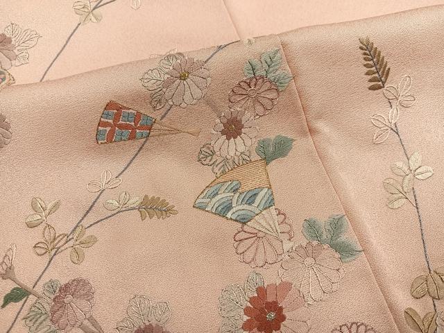 平和屋着物●訪問着 総刺繍 楽器扇花文 金銀糸 正絹 逸品 AABK5301ph