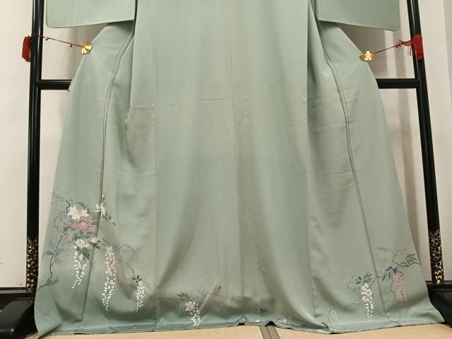 平和屋着物●訪問着 友禅 枝花文 暈し染め ロング丈 正絹 逸品 AABK5302ph