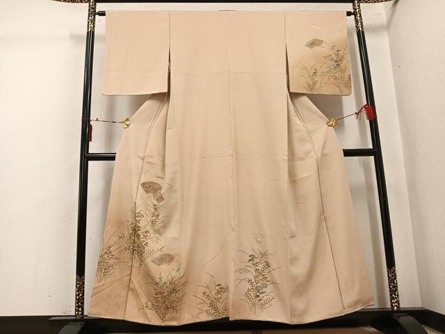 平和屋着物▼訪問着 中国三大刺繍 汕頭刺繍 スワトウ刺繍 地紙草花文 暈し染め 金彩 正絹 逸品 AABK5305ph
