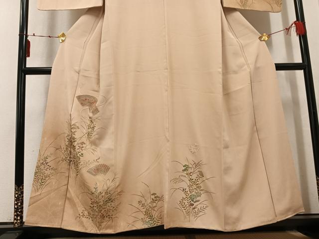 平和屋着物▼訪問着 中国三大刺繍 汕頭刺繍 スワトウ刺繍 地紙草花文 暈し染め 金彩 正絹 逸品 AABK5305ph