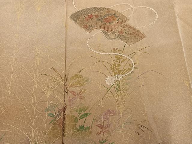 平和屋着物▼訪問着 中国三大刺繍 汕頭刺繍 スワトウ刺繍 地紙草花文 暈し染め 金彩 正絹 逸品 AABK5305ph