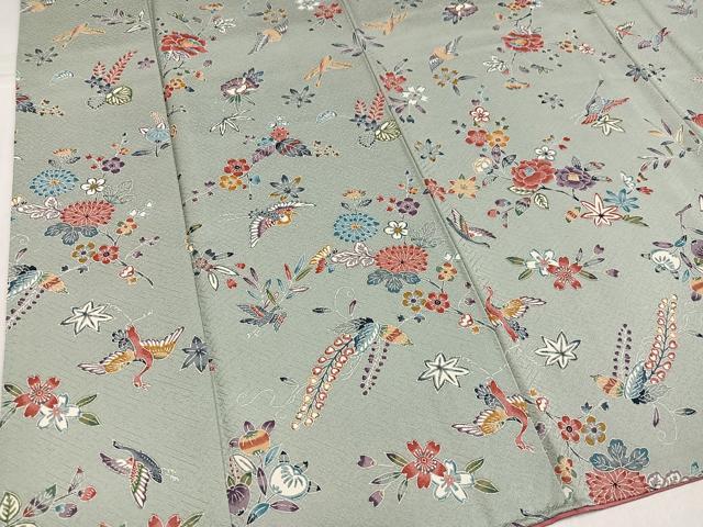 平和屋着物●上質な小紋 型染め 飛鶴草花文 正絹 逸品 AABK5307ph