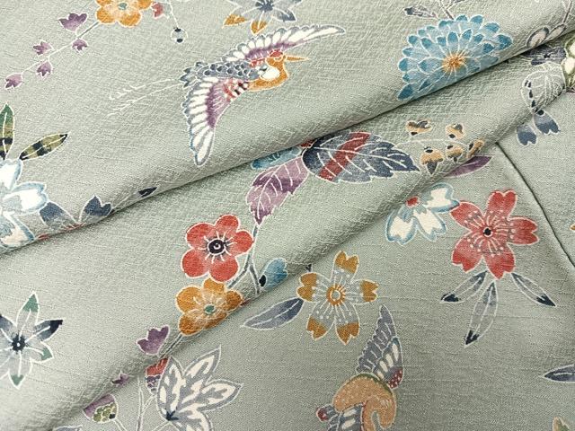 平和屋着物●上質な小紋 型染め 飛鶴草花文 正絹 逸品 AABK5307ph