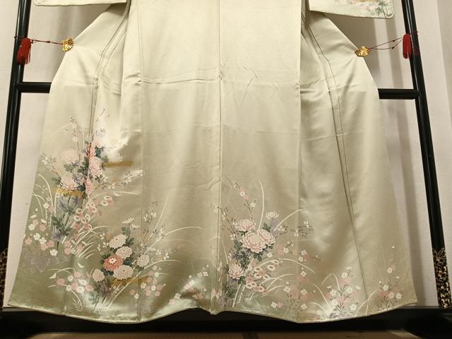 平和屋着物●訪問着 草花文 暈し染め 金彩 正絹 逸品 AABK5314ph
