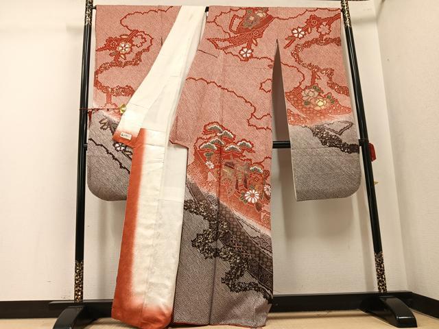 平和屋着物●豪華振袖 絞り 御所車吉祥草花文 暈し染め 金彩 やまと誂製 正絹 逸品 AABK5319ph