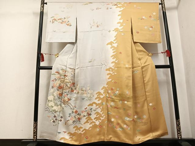 平和屋着物●訪問着 友禅 風景花車文 暈し染め 金彩 正絹 逸品 AABK5320ph