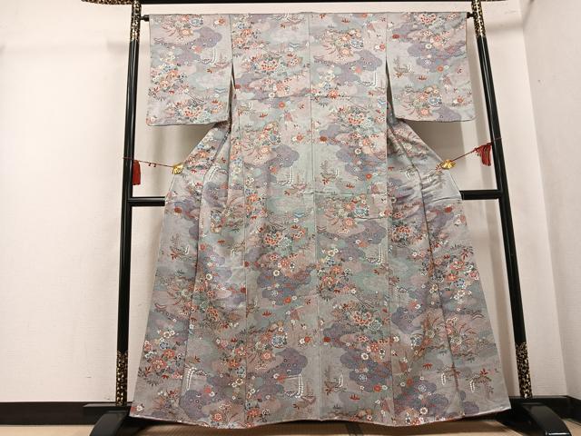 平和屋着物●上質な小紋 草花文 金彩 正絹 逸品 未使用 AABK5324ph