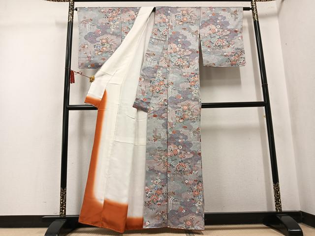 平和屋着物●上質な小紋 草花文 金彩 正絹 逸品 未使用 AABK5324ph
