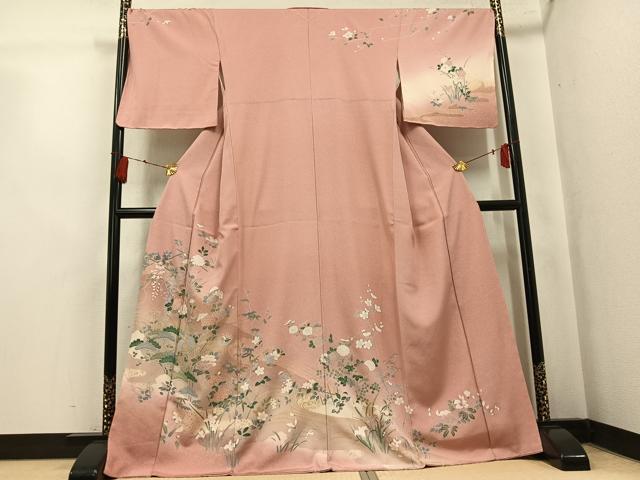 平和屋着物●訪問着 友禅 草花文 暈し染め 金彩 正絹 逸品 未使用 AABK5327ph