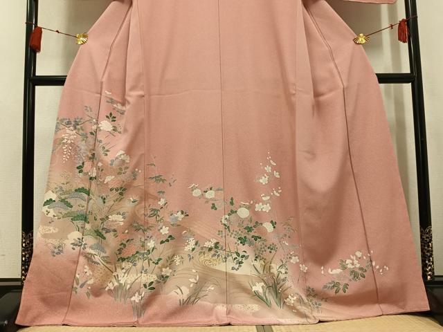 平和屋着物●訪問着 友禅 草花文 暈し染め 金彩 正絹 逸品 未使用 AABK5327ph