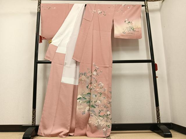平和屋着物●訪問着 友禅 草花文 暈し染め 金彩 正絹 逸品 未使用 AABK5327ph