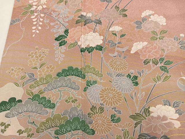 平和屋着物●訪問着 友禅 草花文 暈し染め 金彩 正絹 逸品 未使用 AABK5327ph