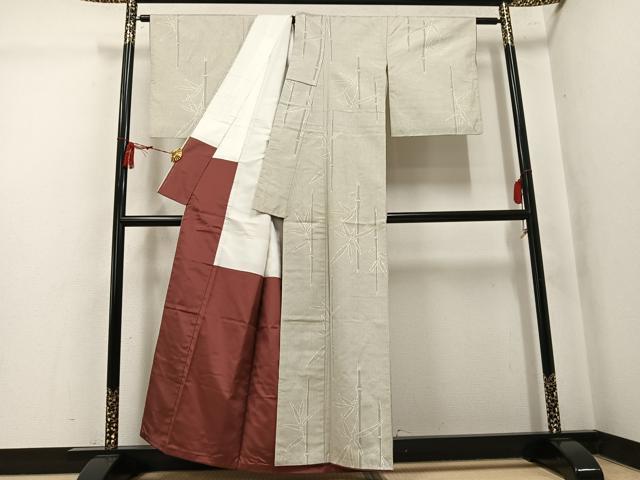平和屋着物●上質な紬 100亀甲 笹竹文 正絹 逸品 AABK5328ph